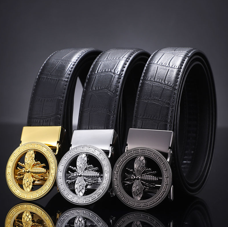 Mens Luxury Cowhide Leather Belt with Automatic Buckle