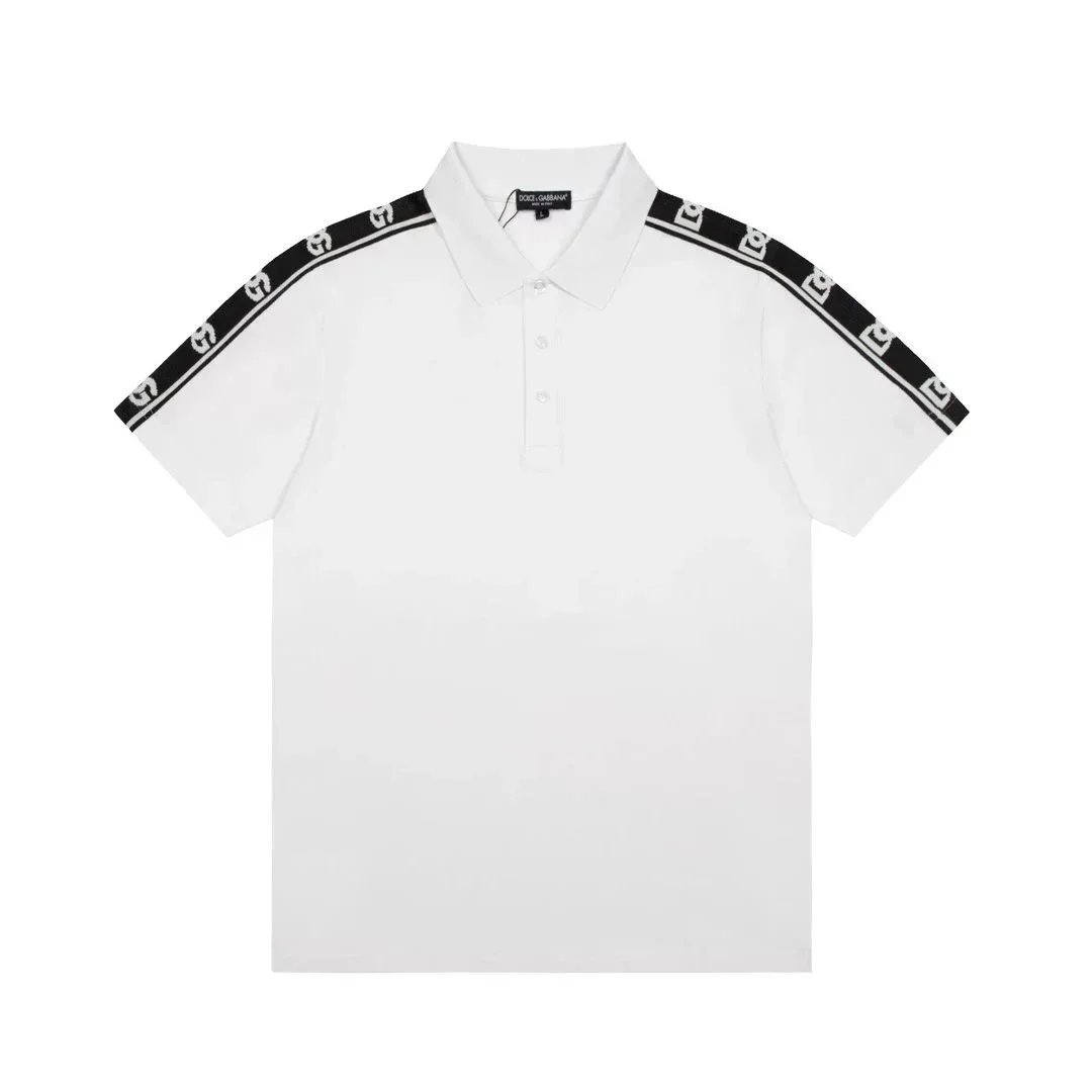 Men's Stretch Mercerised Logo Tape Details Polo Shirt White