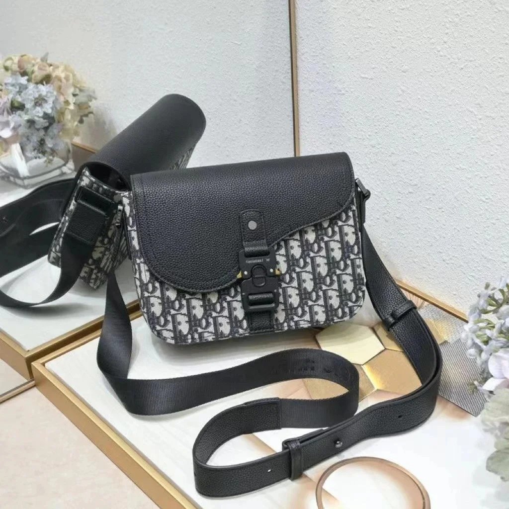 Dior Oblique Print Crossbody Bag Black and White