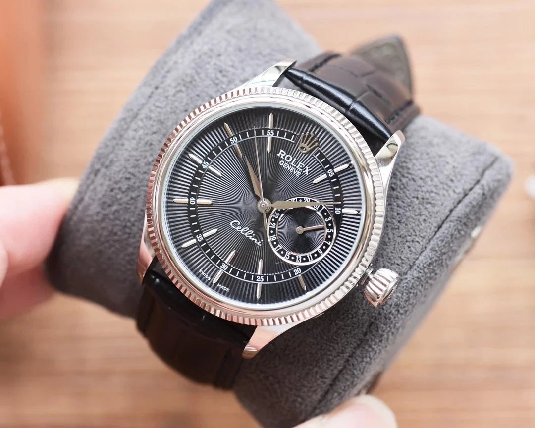 Rolex Cellini Watch with Black Dial and Leather Strap