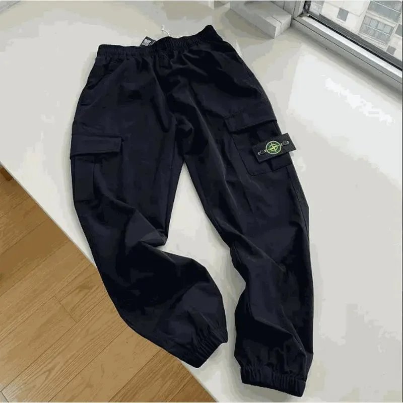 Black Cargo Jogger Pants with Logo Patch for Men and Women