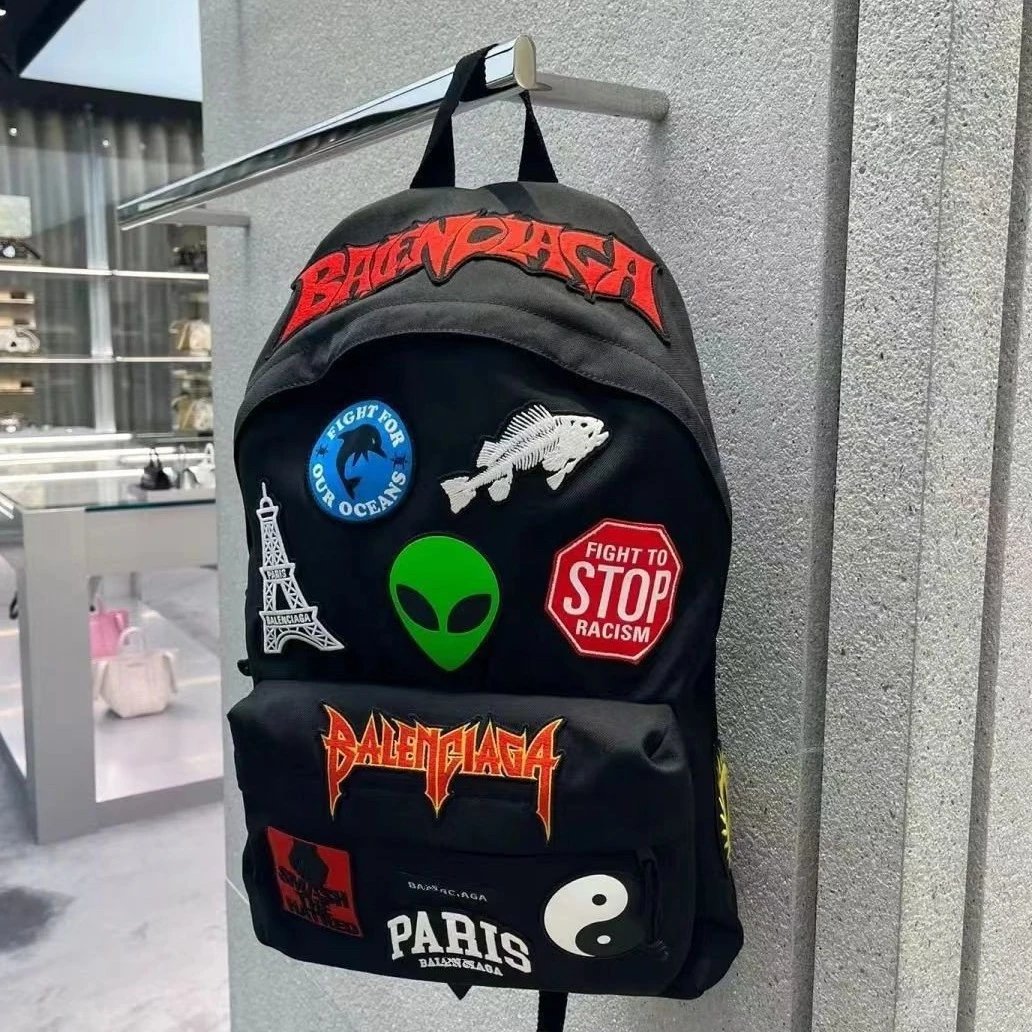 Balenciaga Patchwork Backpack Black Logo Design