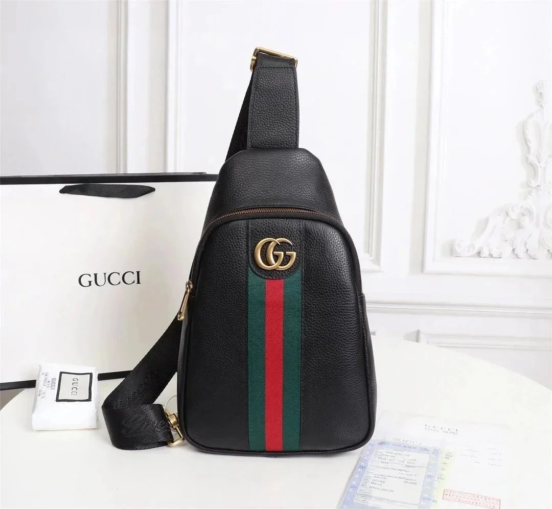 Gucci Black Leather GG Marmont Crossbody Bag with Web Stripe