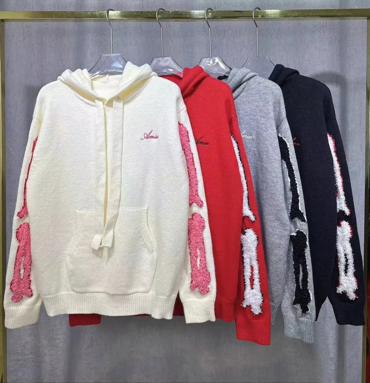 Aemmi Knitted Hoodie Sweatshirt with Faux Fur Letter Design