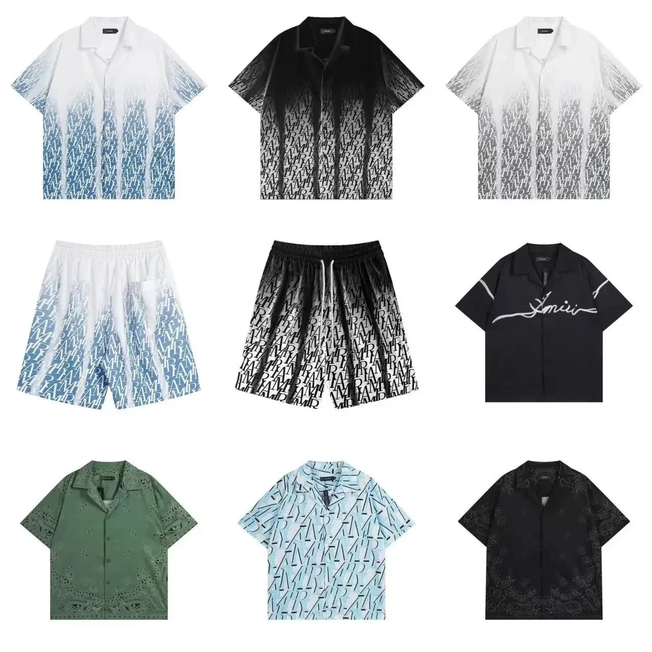MIR Gradient Pattern Short Sleeve Shirts and Shorts Set