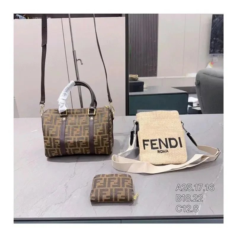 FENDI FF Logo Canvas Shoulder Bag with Matching Pouch and Crossbody