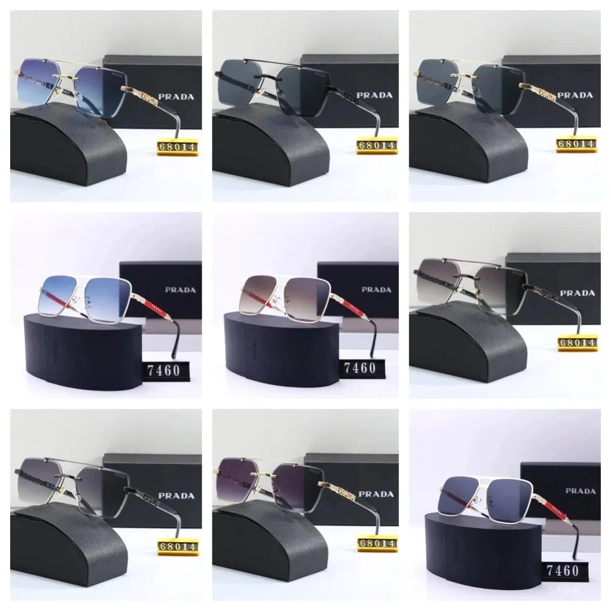 Prada Sunglasses 68014 and 7460 Square Frame Designer Eyewear