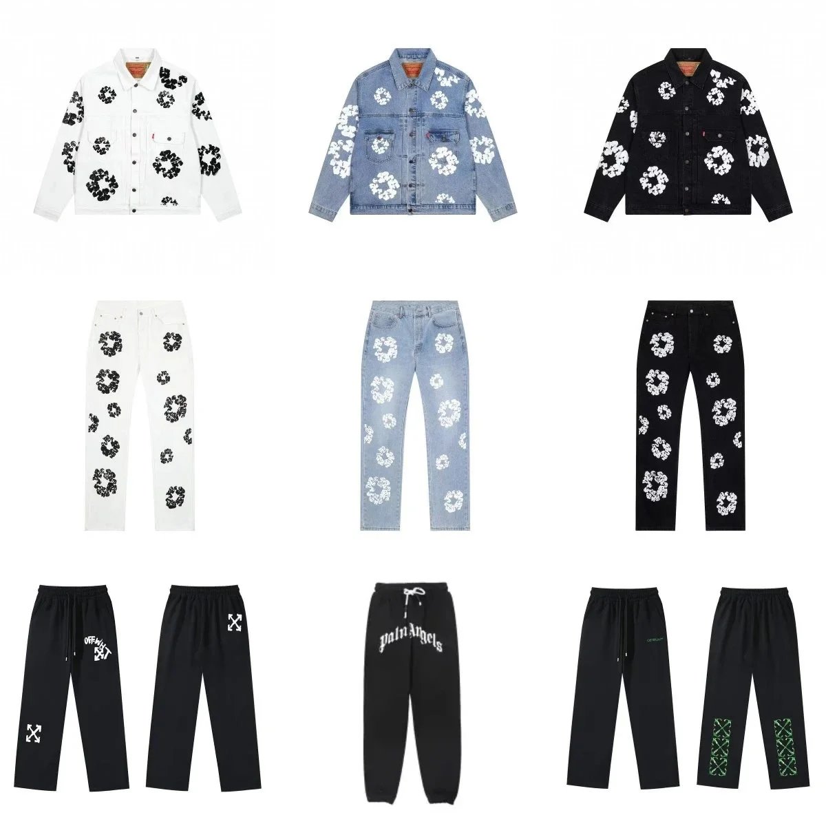 Palm Angels Floral Denim Jacket and Pants Set