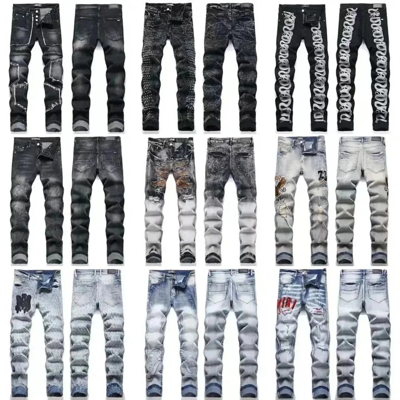 Men's Fashion Distressed Jeans Slim Fit Ripped Denim Pants