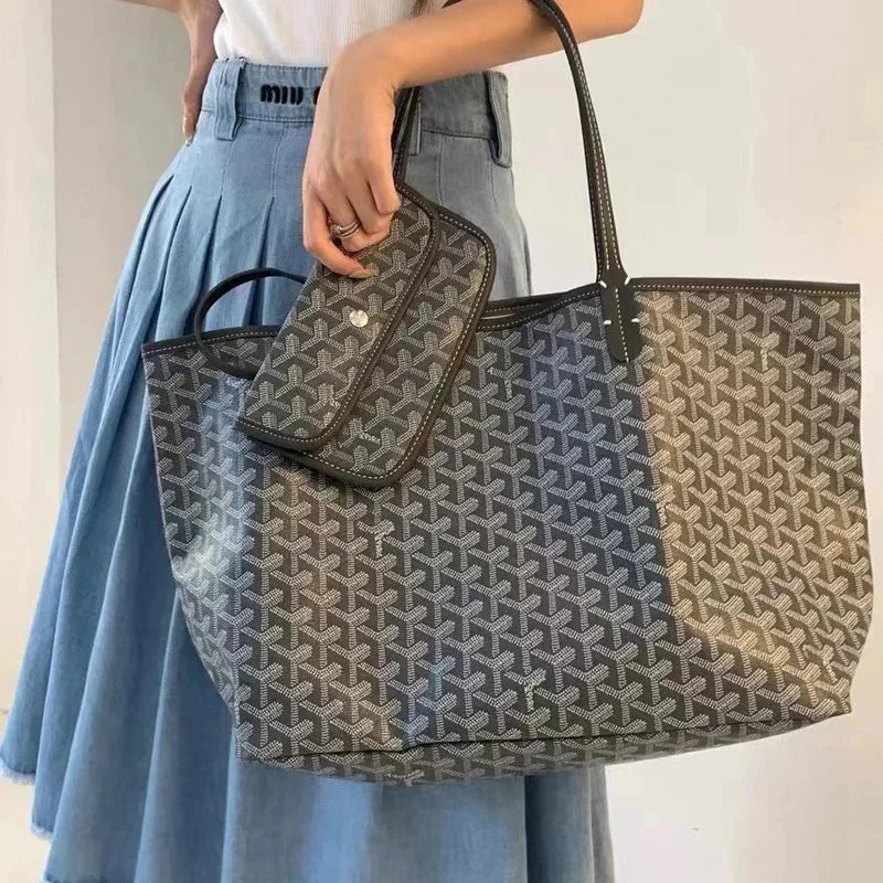 Goyard Saint Louis Tote Bag with Monogram Canvas and Leather Trim