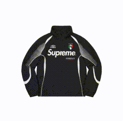 Supreme Black Track Jacket with White Logo and Italian Flag