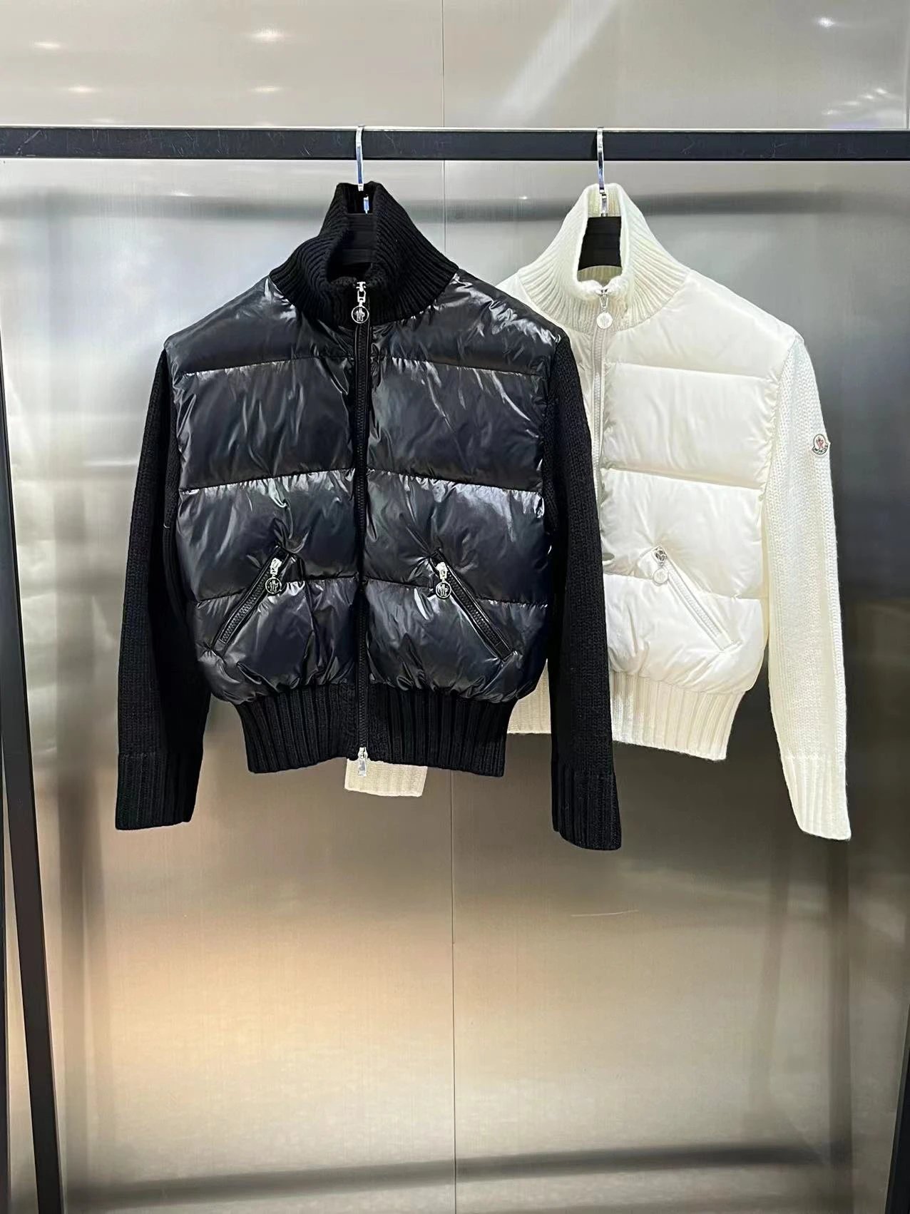 Moncler Hybrid Down Jacket with Knit Sleeves