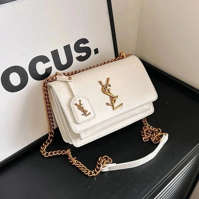 White YSL Chain Shoulder Bag for Women Fashion Designer Handbag