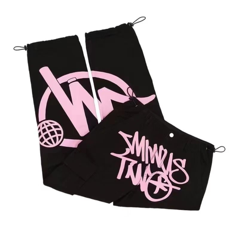 Pink Logo Black Leggings and Shorts Set for Women