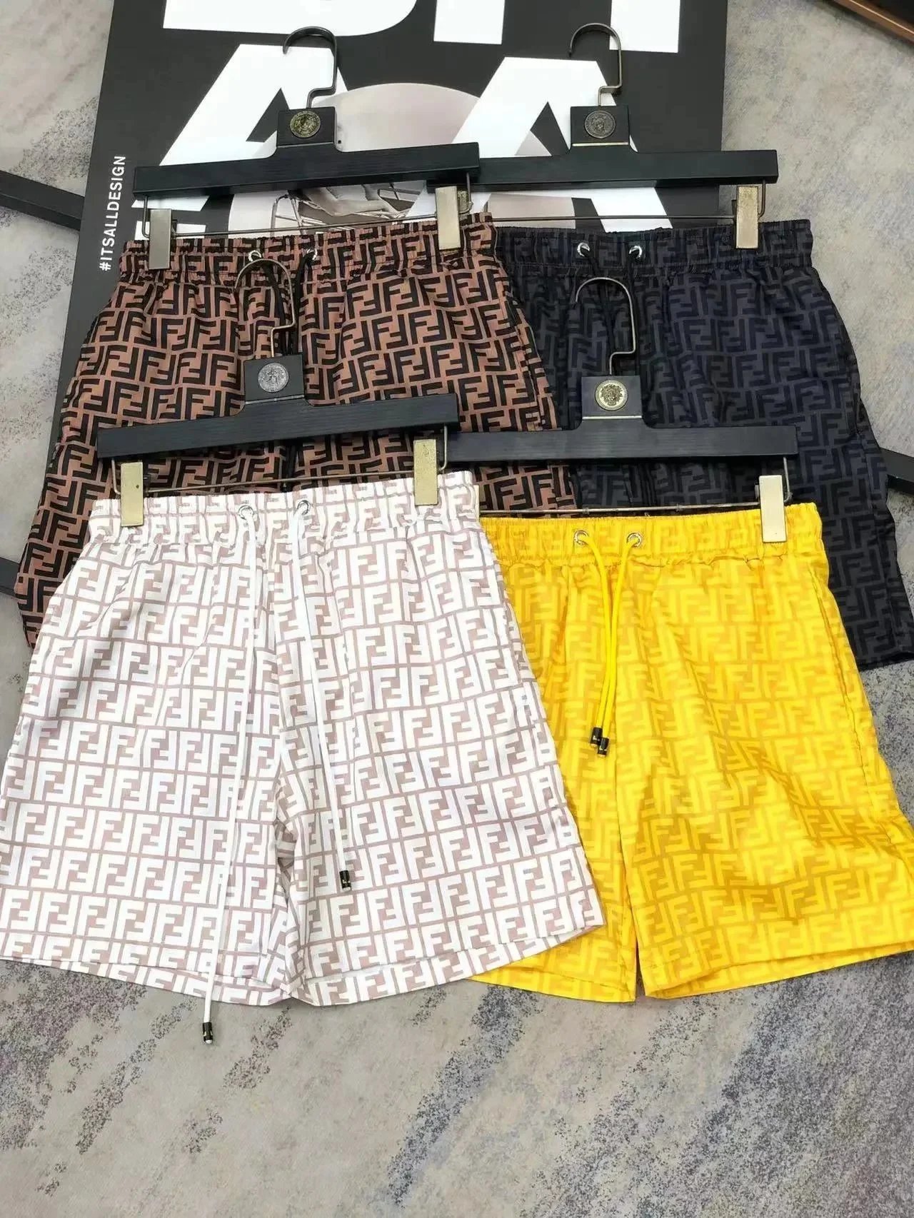 Fendi Logo Print Drawstring Shorts for Men