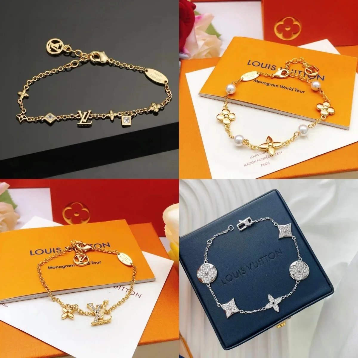 Louis Vuitton Monogram Charm Bracelet Gold Silver Jewelry