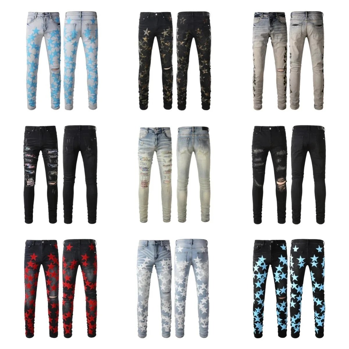 Stylish Star Printed Ripped Jeans for Men - Fashion Denim Pants