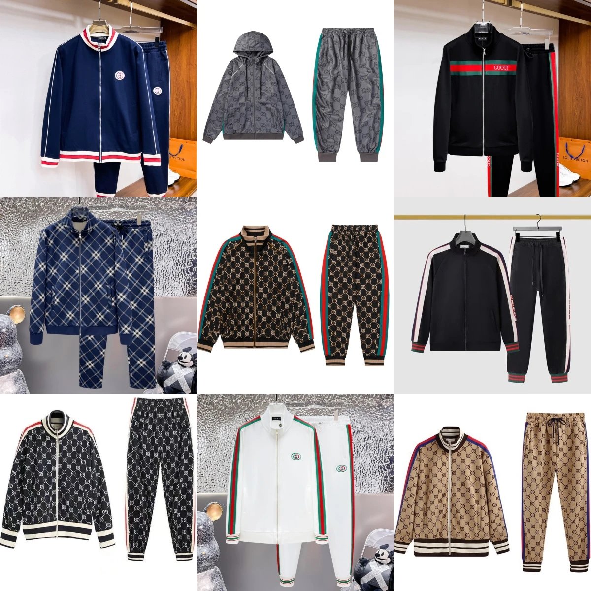 Gucci Men's Tracksuit Set with Logo Pattern and Color Stripes
