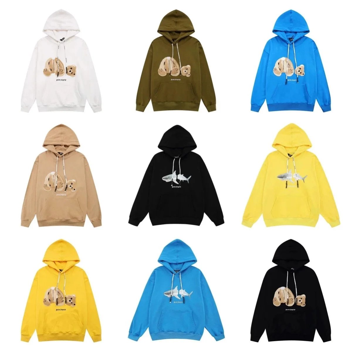 Palm Angels Bear and Shark Print Hoodie Sweatshirt