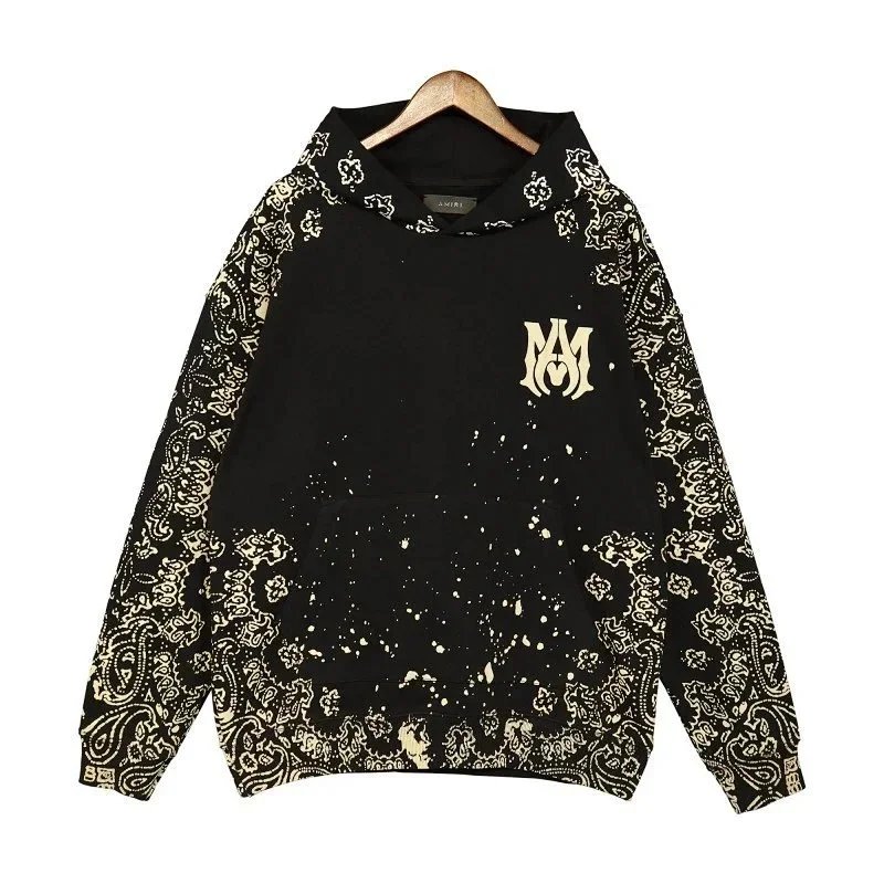 AMIRI Black Gold Bandana Print Hoodie Sweatshirt