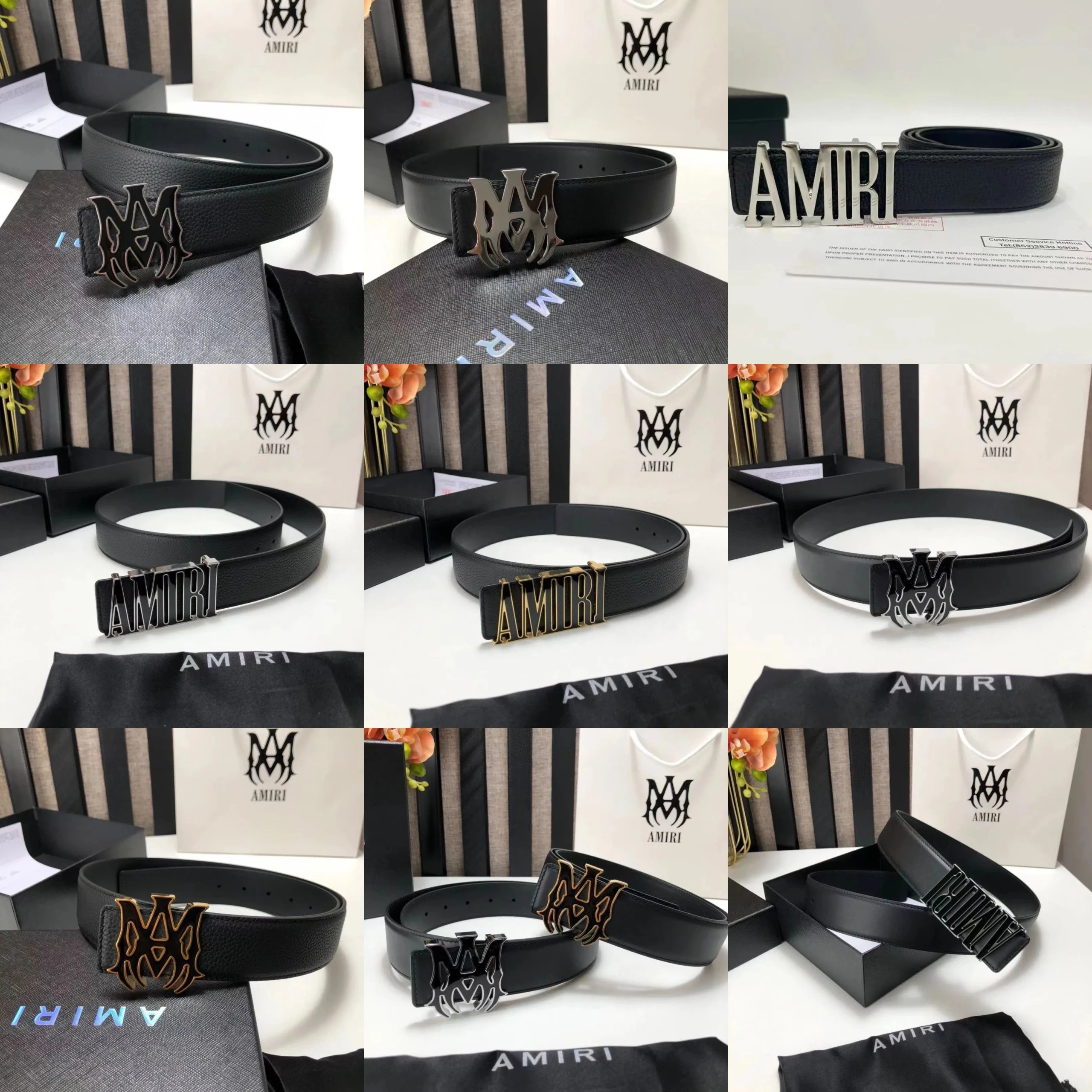 AMIRI Black Leather Belt with Logo Buckle