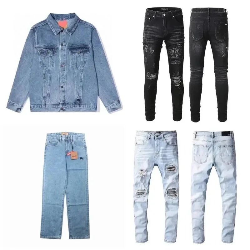 Men's Denim Jacket and Ripped Jeans Set Fashion Casual Wear