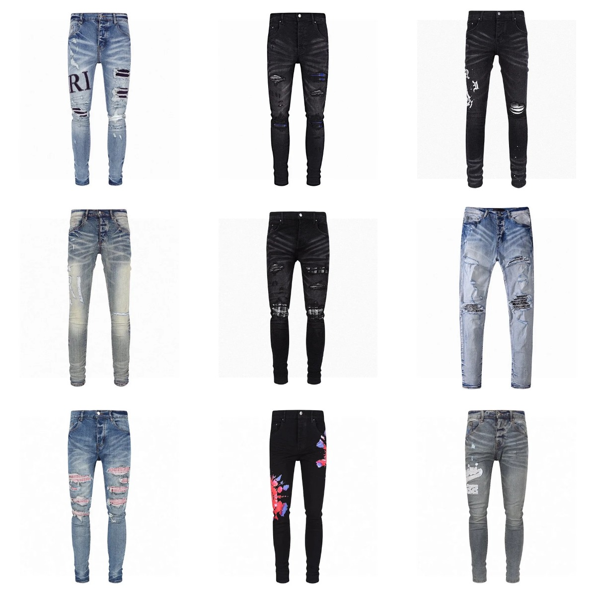 R1 Men's Distressed Skinny Jeans Fashion Ripped Denim Pants