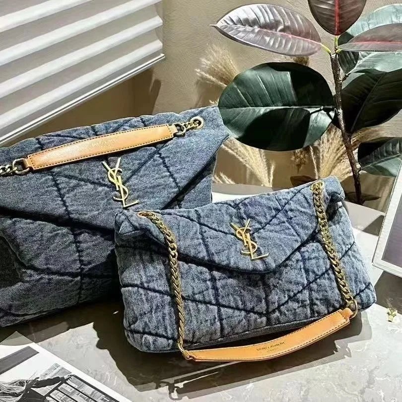 Saint Laurent Denim Quilted Crossbody Bag with Gold Hardware