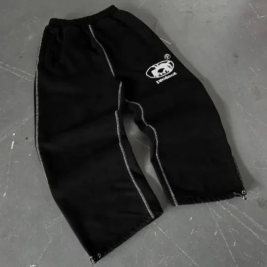 PRODUCK Black Sweatpants with White Logo and Stitching