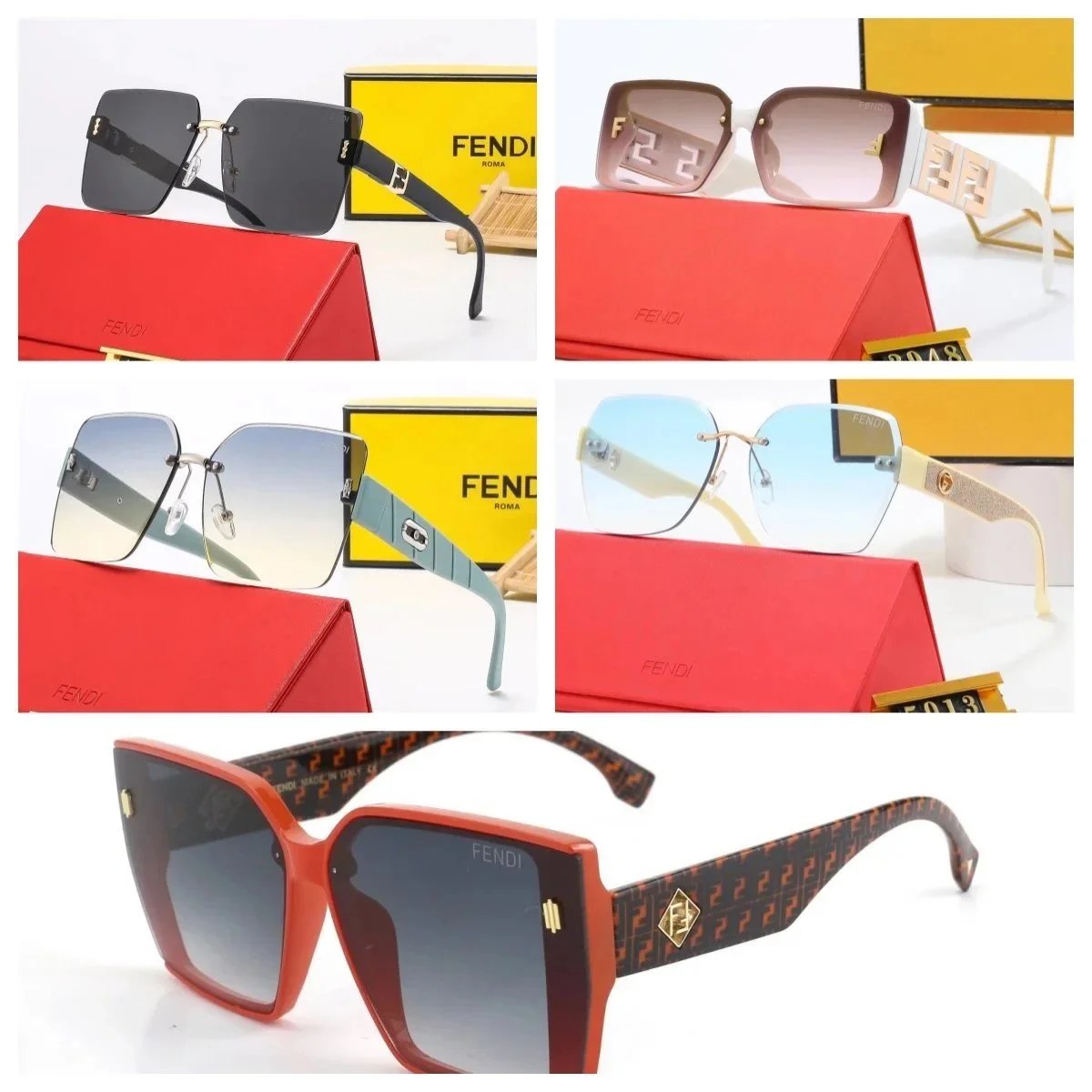 FENDI Square Sunglasses Fashion Designer Eyewear for Women Men