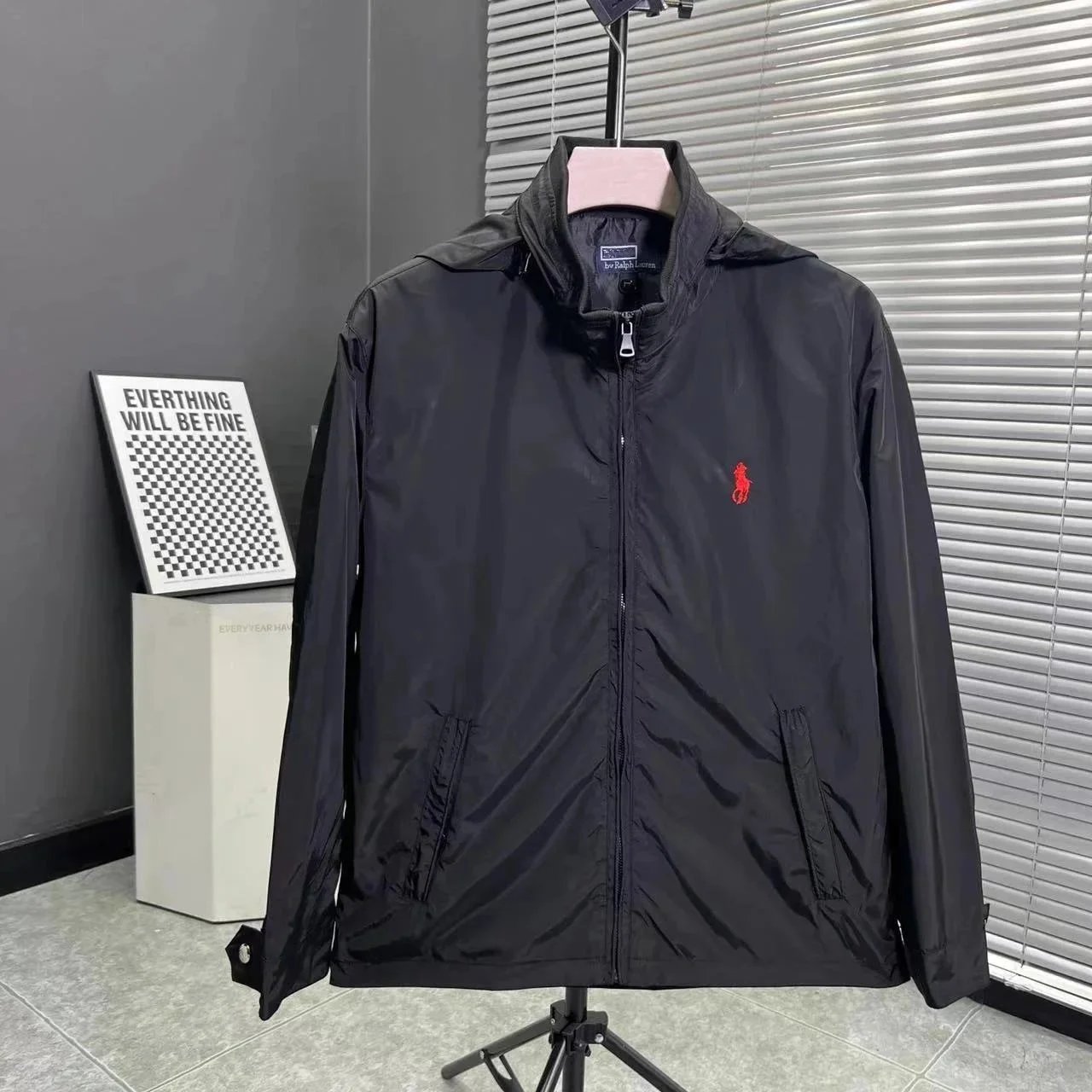 Polo Ralph Lauren Black Windbreaker Jacket with Red Pony Logo