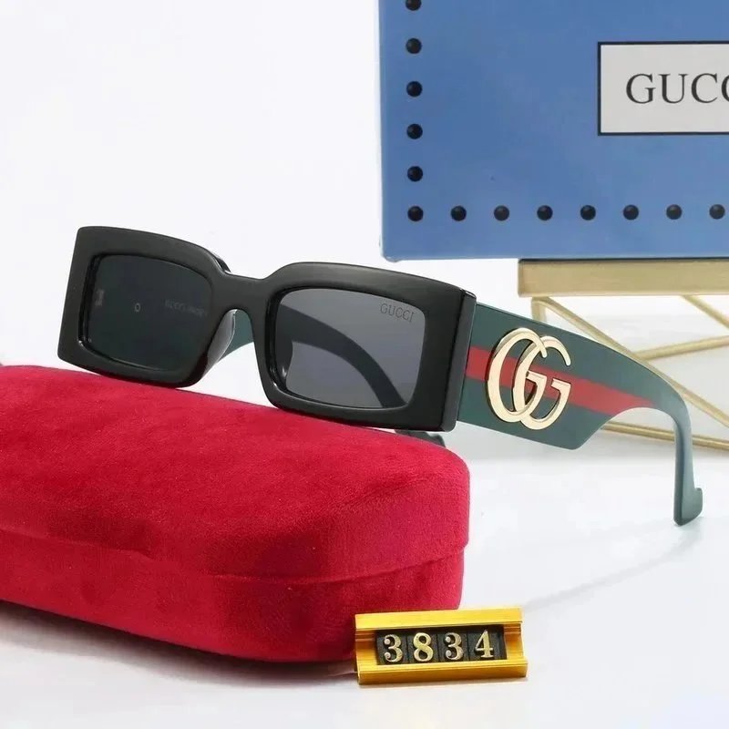 Gucci Square Sunglasses with Gold GG Logo and Red Green Stripe