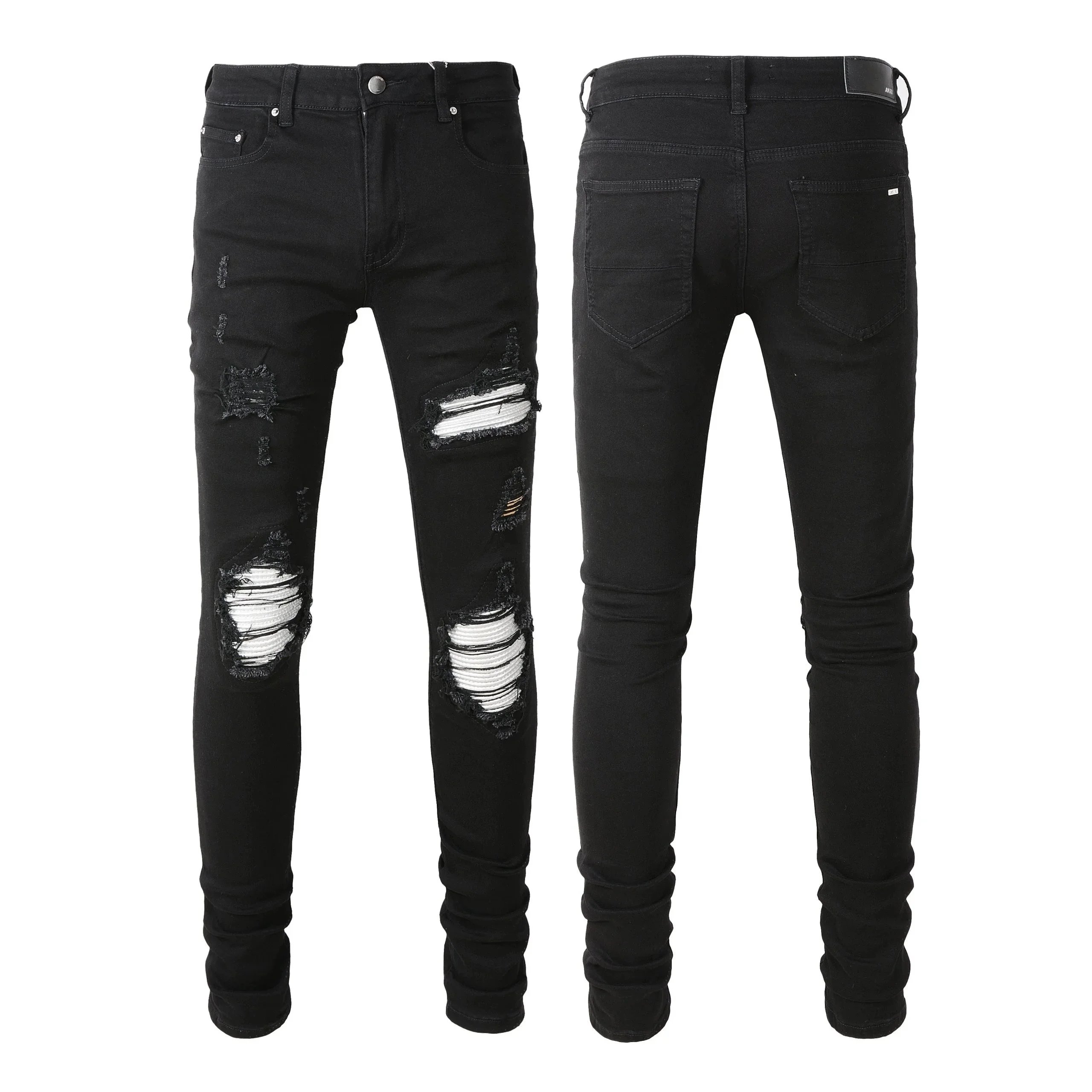 Men's Black Ripped Skinny Jeans Fashion Denim Pants