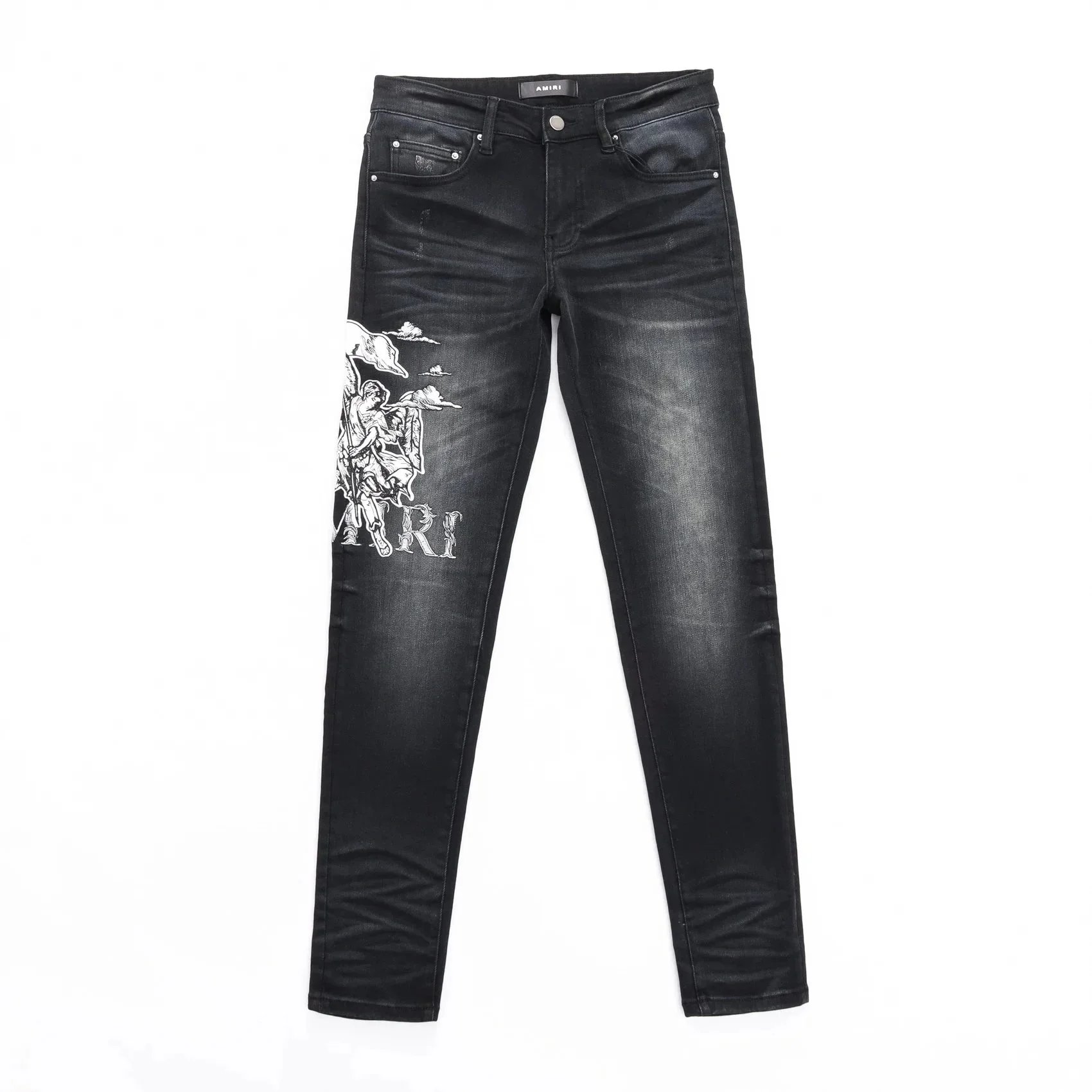 AMIRI Black Skinny Jeans with Angel Graphic Print