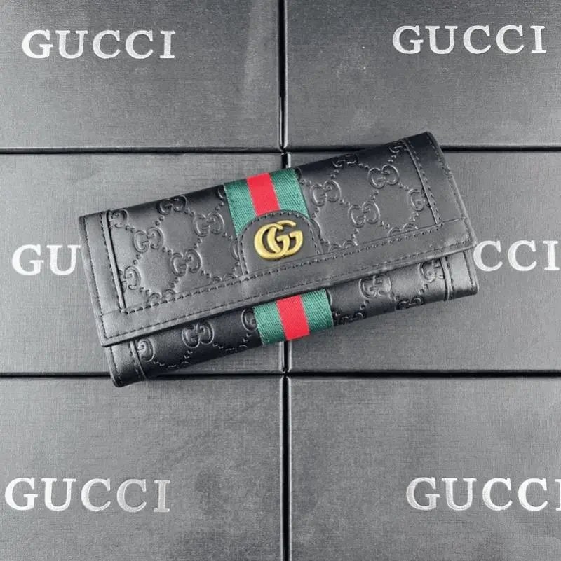 Gucci Black Leather Wallet with GG Logo and Web Stripe