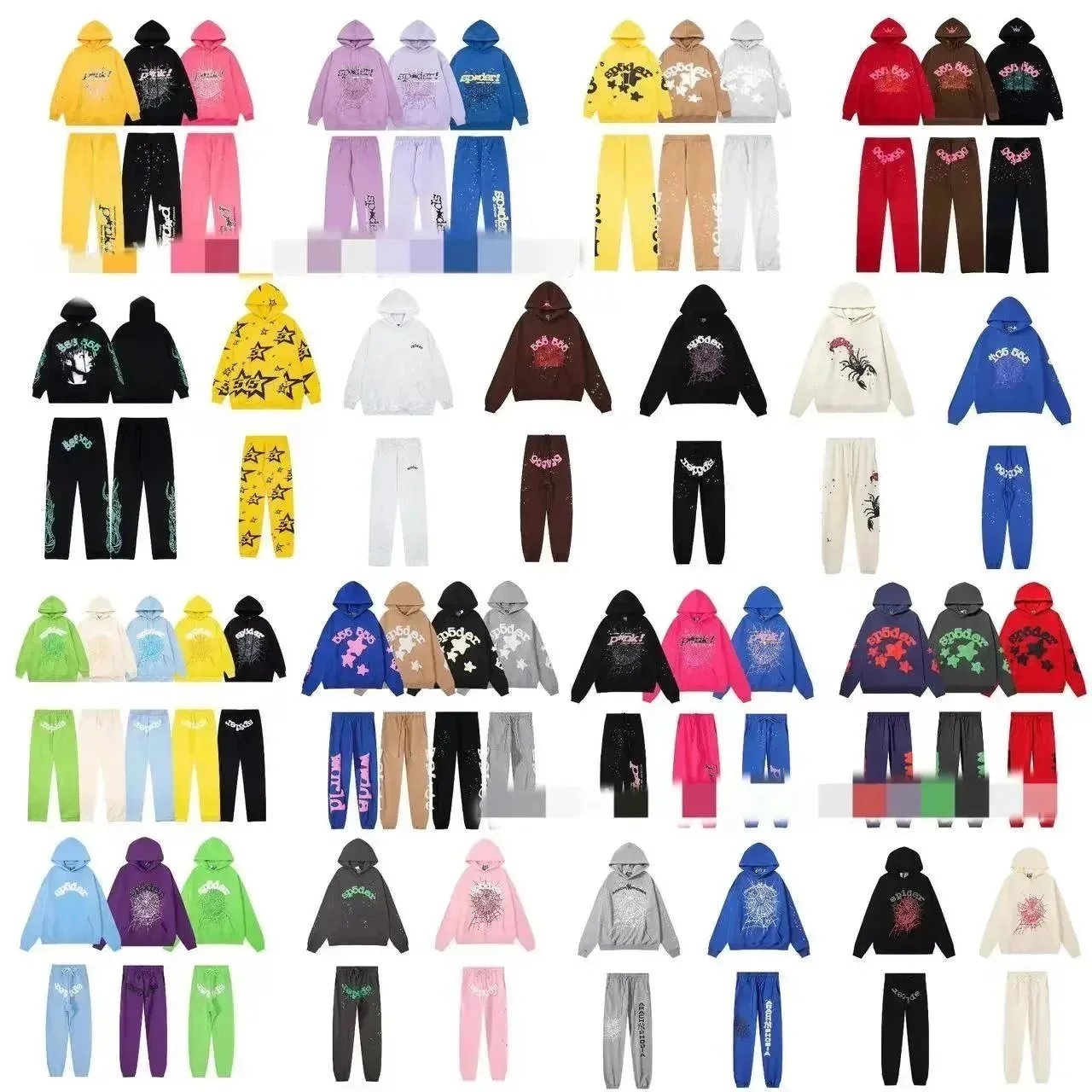 Spider Brand Colorful Hoodie and Pants Matching Set for Men Women