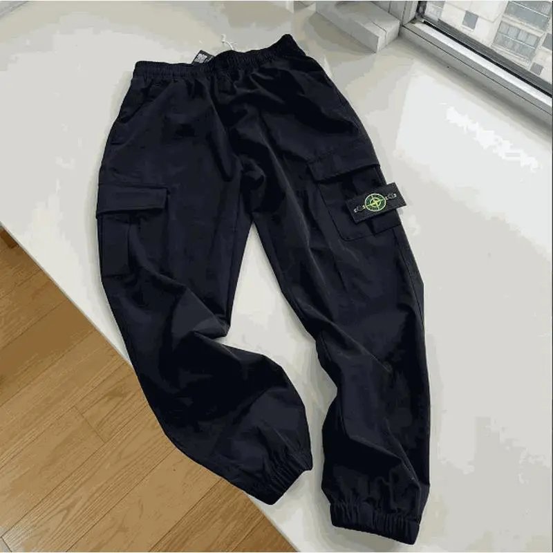 Black Cargo Jogger Pants with Logo Patch