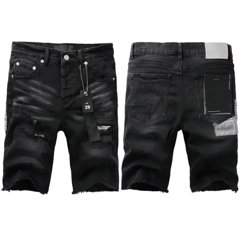 Men's Black Distressed Denim Shorts with Ripped Design