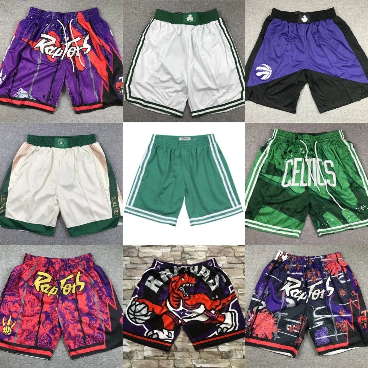 Official NBA Raptors and Celtics Basketball Shorts for Men