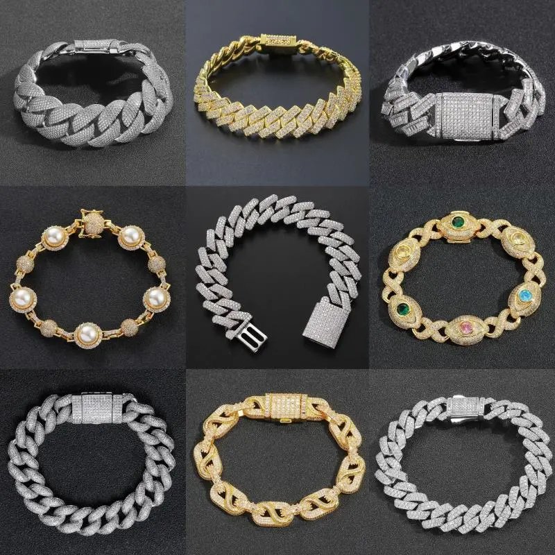 Hip Hop Iced Out Bracelets for Men Women Gold Silver Cuban Link Chain Jewelry