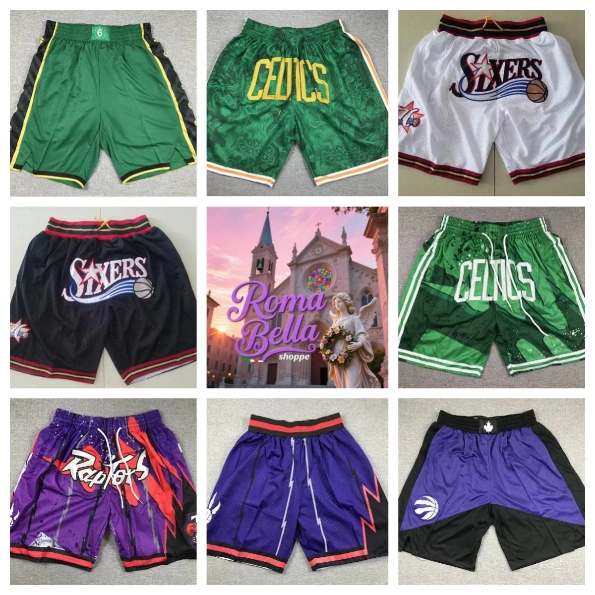 NBA Basketball Shorts Celtics Sixers Raptors Mesh Sports Shorts