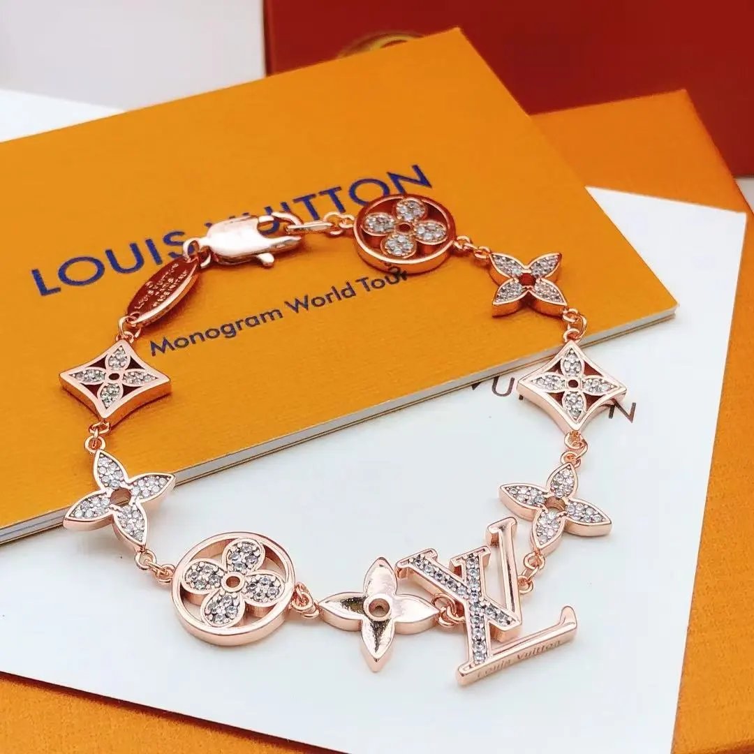 Louis Vuitton Rose Gold Crystal Bracelet with Monogram Design