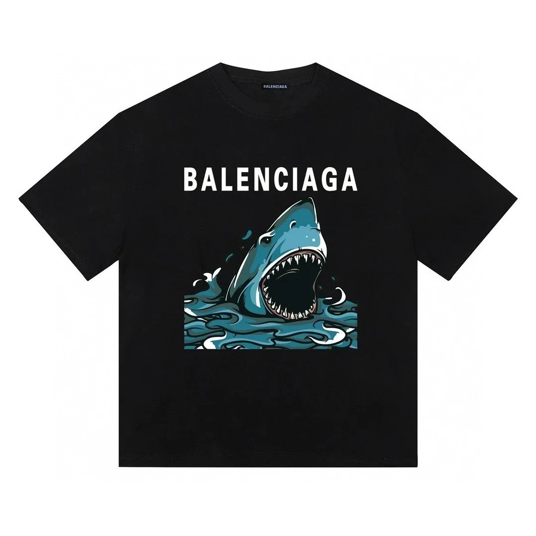 Balenciaga Shark Print T-Shirt Black