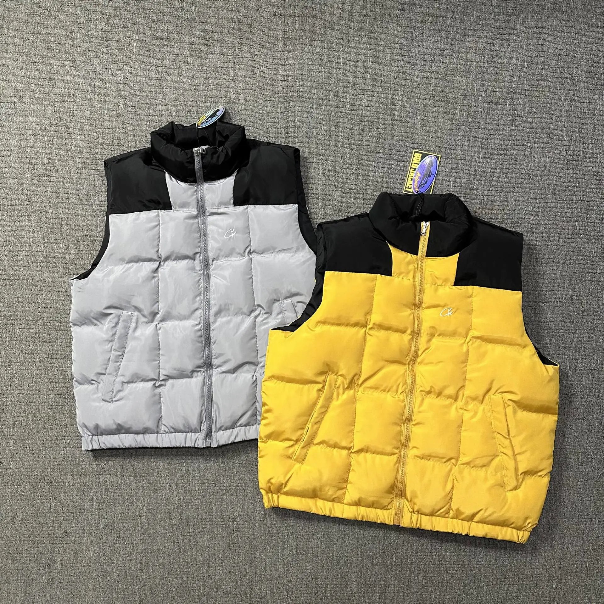 Calvin Klein Men's Quilted Puffer Vest in Yellow and Gray