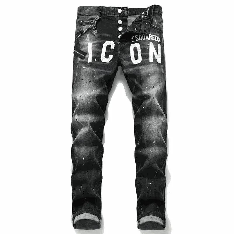 DSQUARED2 ICON Printed Black Denim Jeans for Men