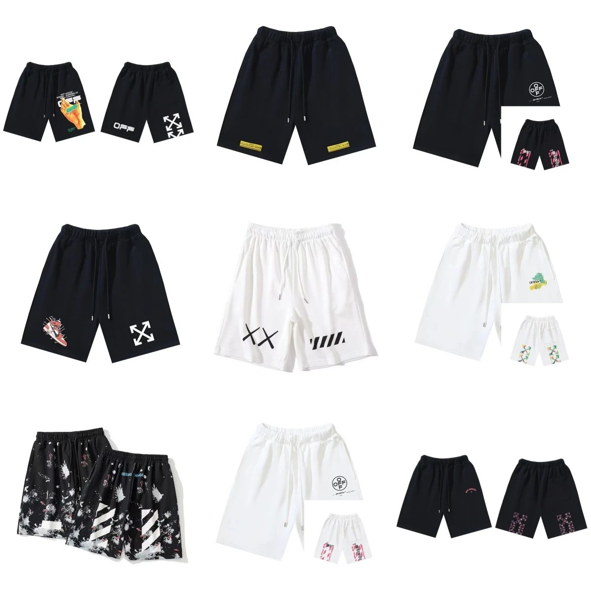 OFF-WHITE Men's Cotton Shorts with Logo Print and Drawstring Waist