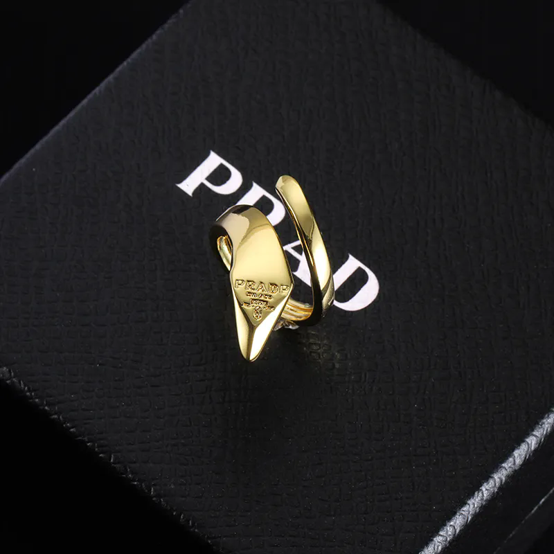 Golden PRADA Logo Ring for Men and Women Fashion Jewelry