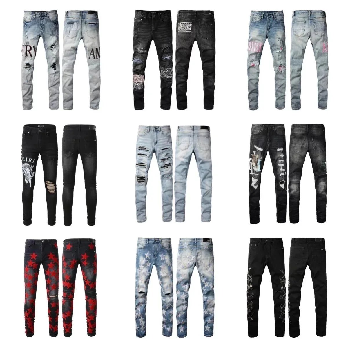 Men's Fashion Ripped Jeans with Stars and Patches Design