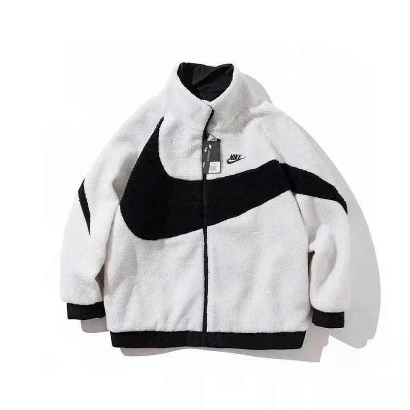 Nike White Fleece Jacket with Black Swoosh Logo