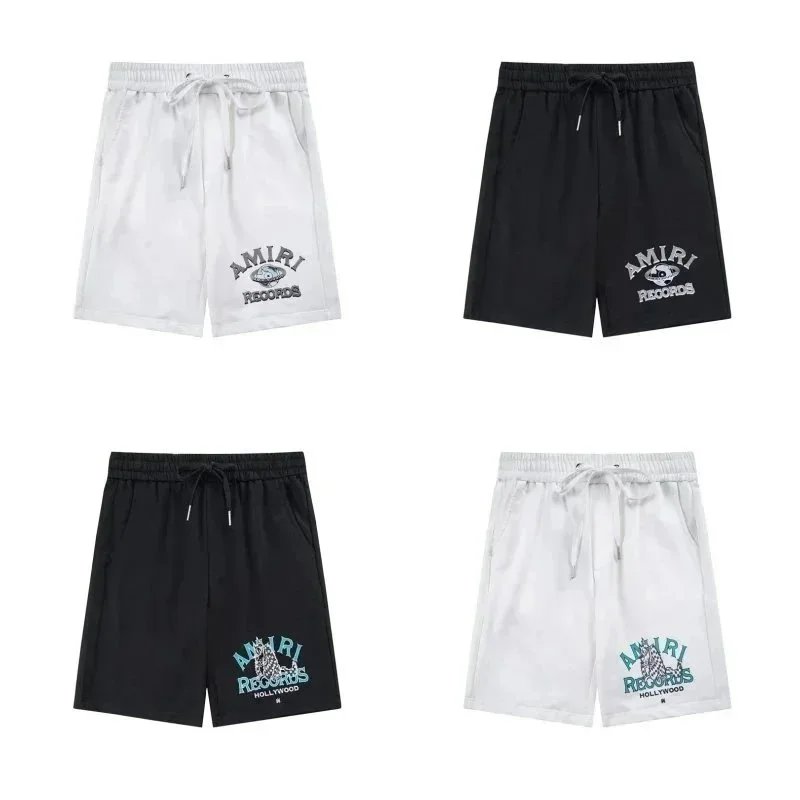 AMIRI Records Logo Drawstring Shorts in White and Black